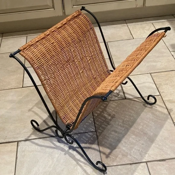 Metal and Rattan Magazine Rack - Picture 2 of 5